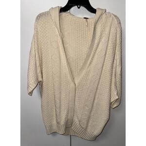 Free People Womens Hooded Cable Knit cardigan sweater xs Creme Fisherman Linen